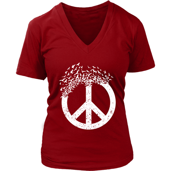 Dove Birds Peace Sign T-Shirt - Doves 70s Retro Tee - Womens Plus Size up to 4X