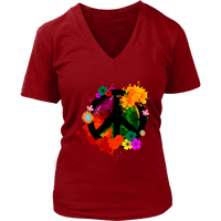 Paint Splatter Peace Sign T-Shirt - Retro Flowers Tee - Womens Plus Size Up To 4X