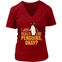 I Just Really Like Penguins Funny Cute Penguin Bird Animals V-Neck T-Shirt Womens Plus Size S-4XL