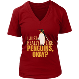 I Just Really Like Penguins Funny Cute Penguin Bird Animals V-Neck T-Shirt Womens Plus Size S-4XL