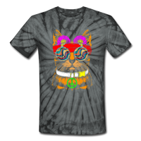 Cat Peace Sign Unisex Tie Dye T-Shirt - spider black